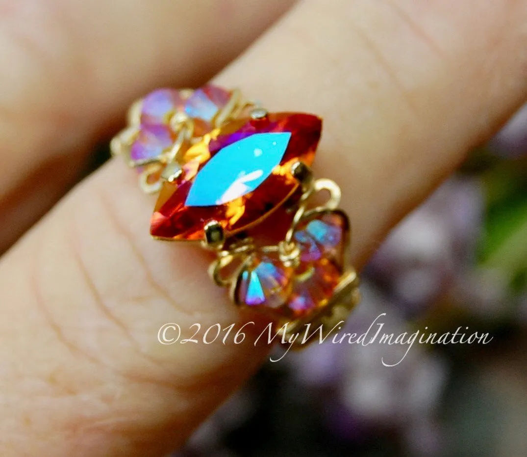 Astral Pink Swarovski Crystal Handmade Ring, Made to Order