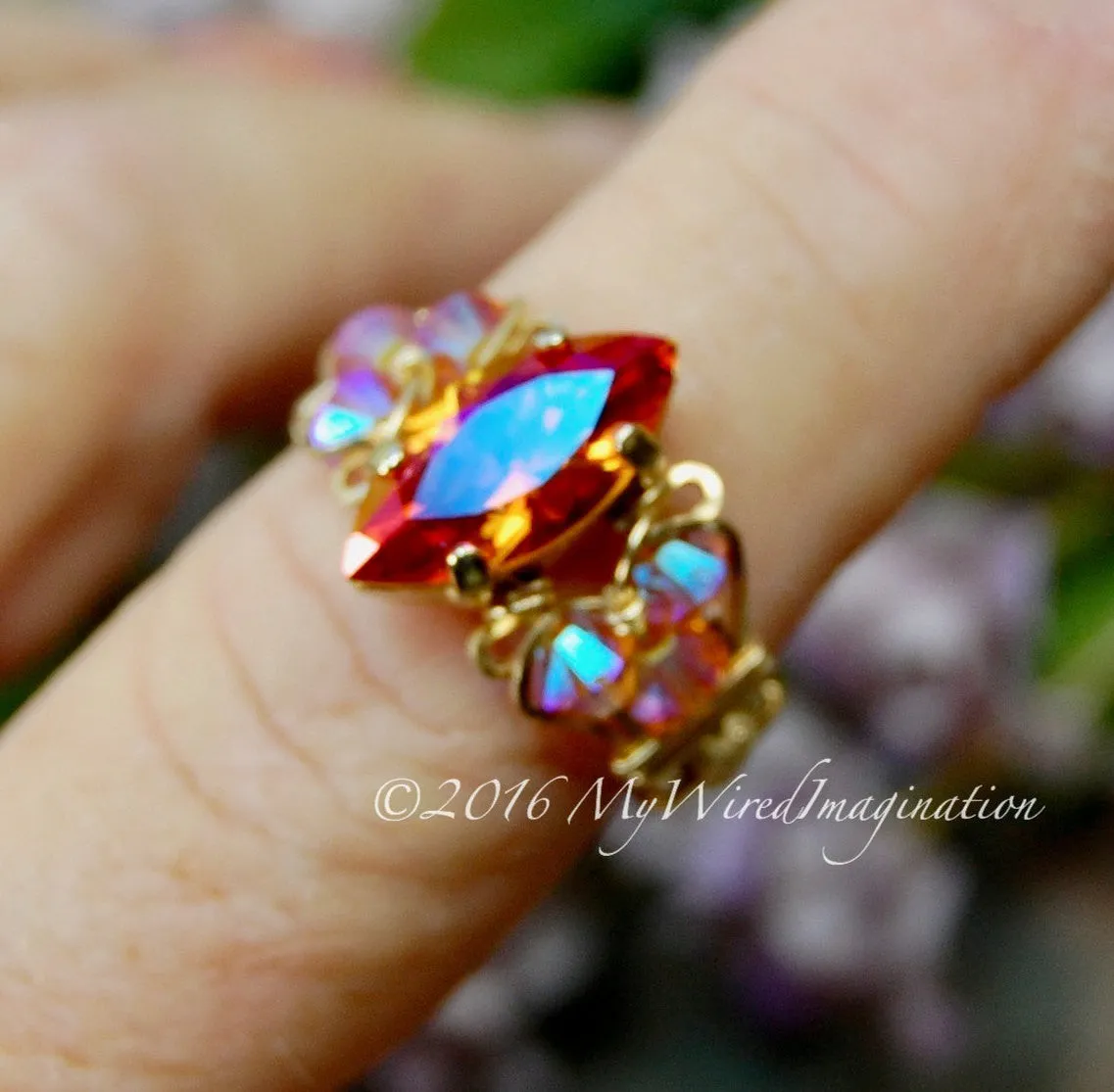 Astral Pink Swarovski Crystal Handmade Ring, Made to Order