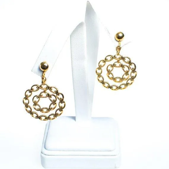 Authentic VIntage Gold Doorknocker Hoop Earrings Interlocking Link Design Clip On New Old Stock