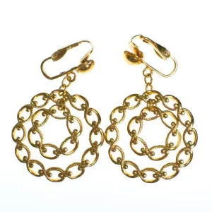 Authentic VIntage Gold Doorknocker Hoop Earrings Interlocking Link Design Clip On New Old Stock