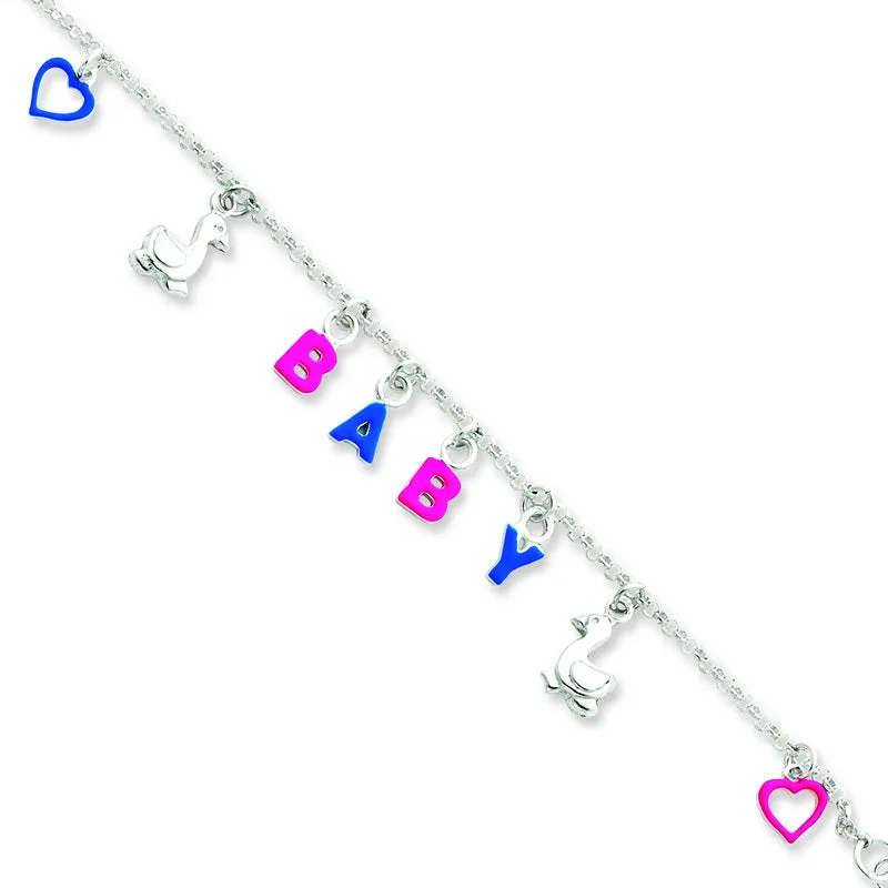 Baby and Toddler Bracelets:  Sterling Silver Pink Blue B A B Y Bracelets