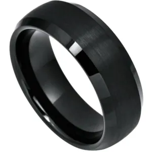 BADU Domed Black Tungsten Ring With Brushed Center & Beveled Edges - 6mm & 8mm