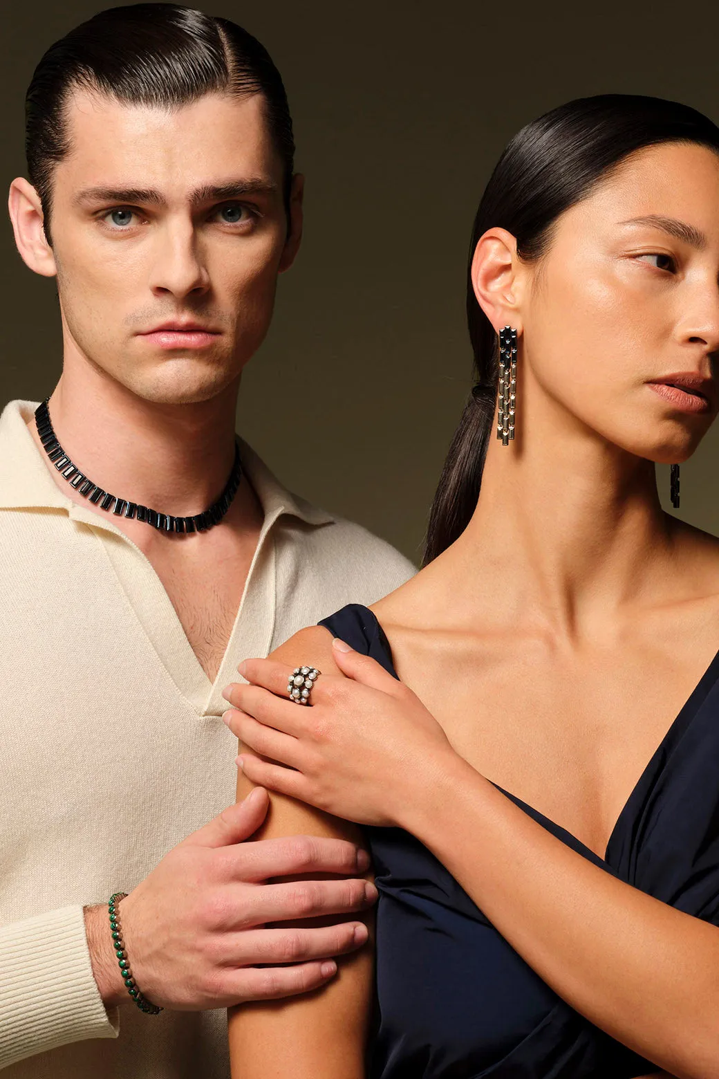 Baguette Tile Rivière Necklace - Black Spinel