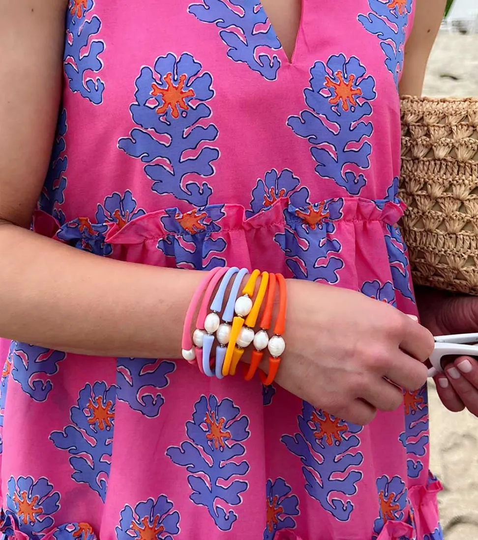 Bali Freshwater Pearl Silicone Bracelet - Orange
