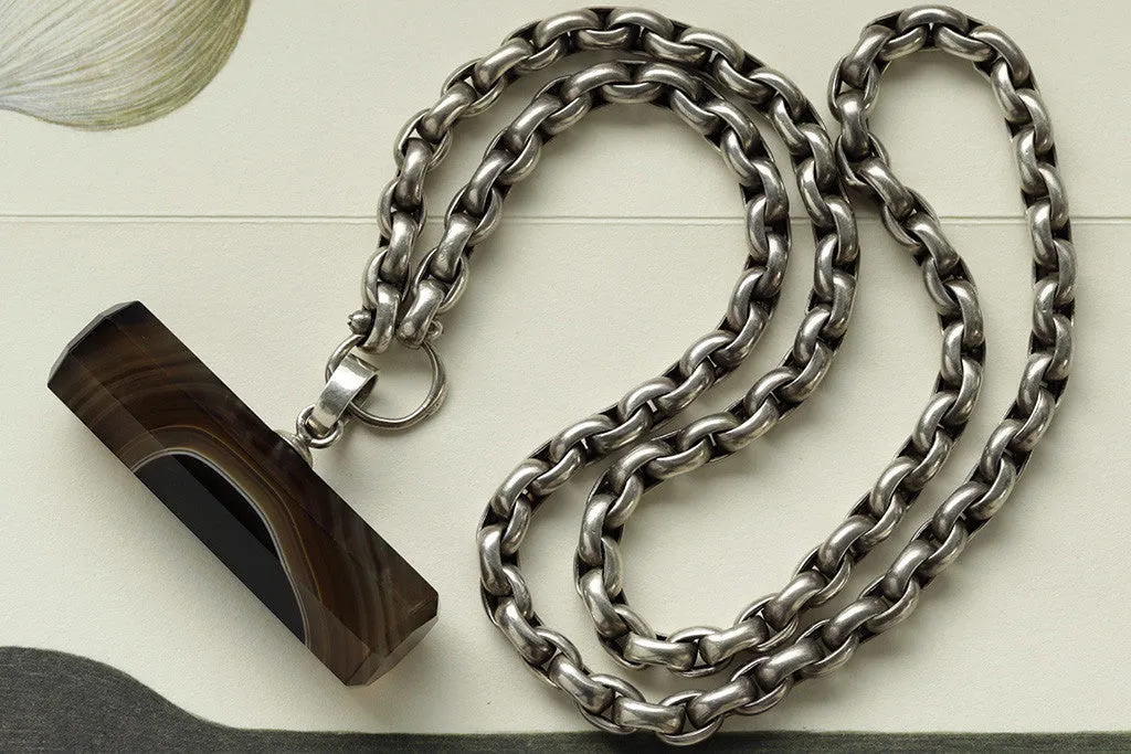 Banded Agate Bar Pendant with Plump Silver Chain