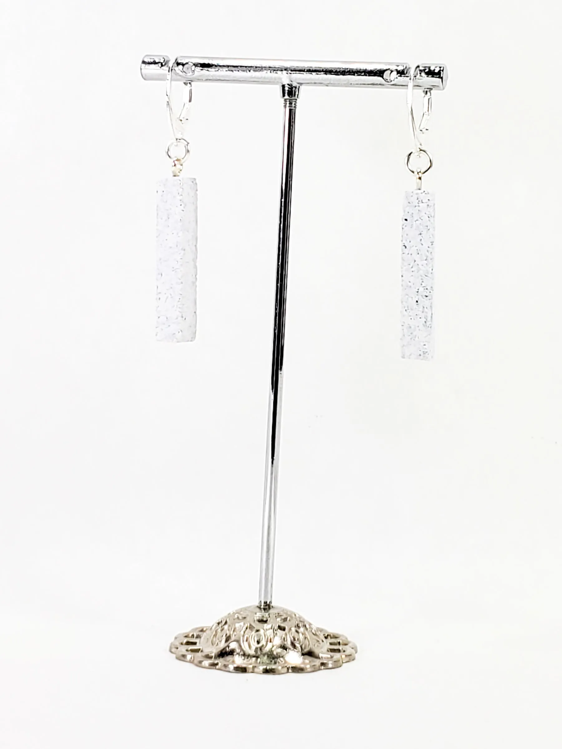 Bar Dangle Earrings - Sparkly White