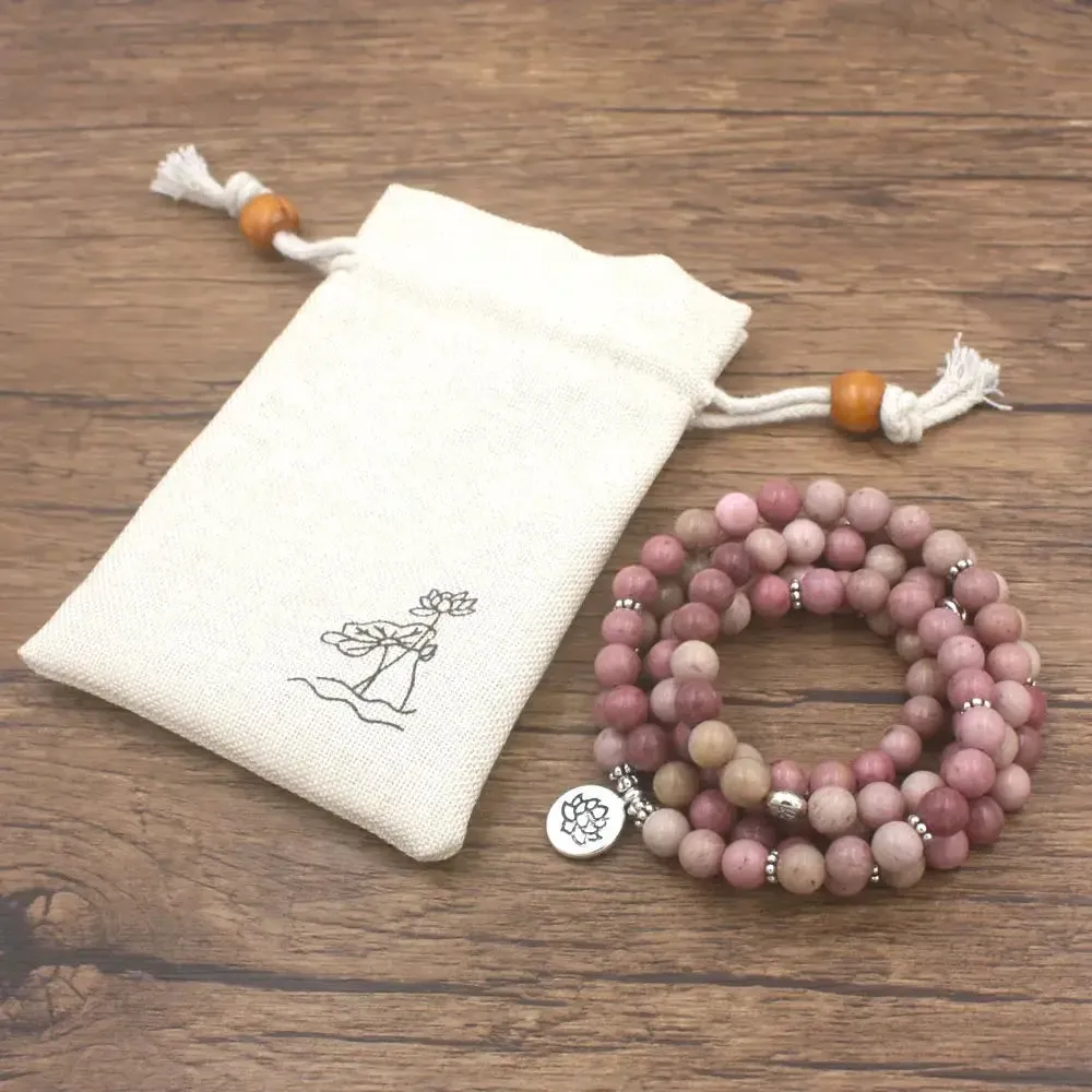 Beautifully Hand-Crafted Pink Rhodonite Mala Beads Bracelet