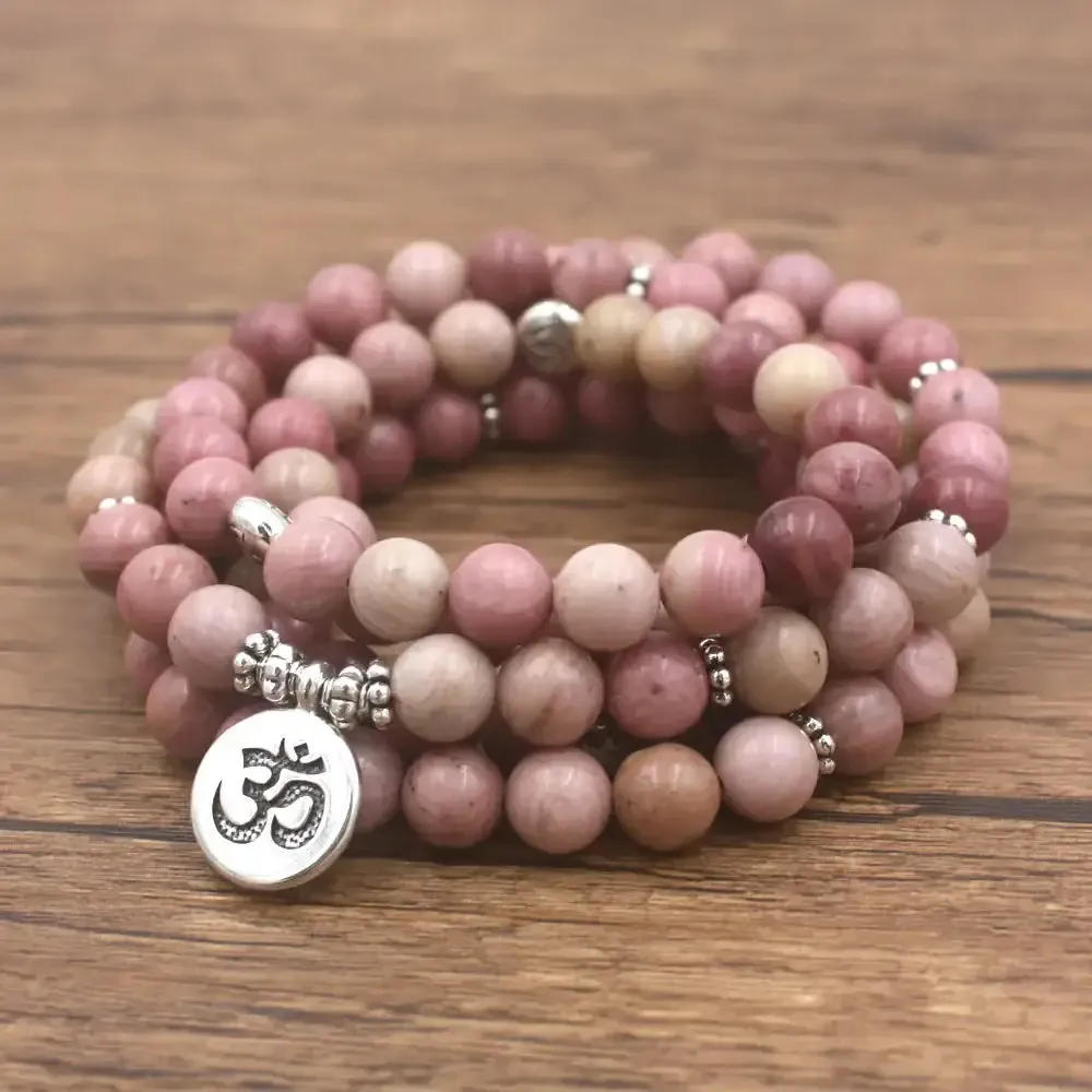 Beautifully Hand-Crafted Pink Rhodonite Mala Beads Bracelet