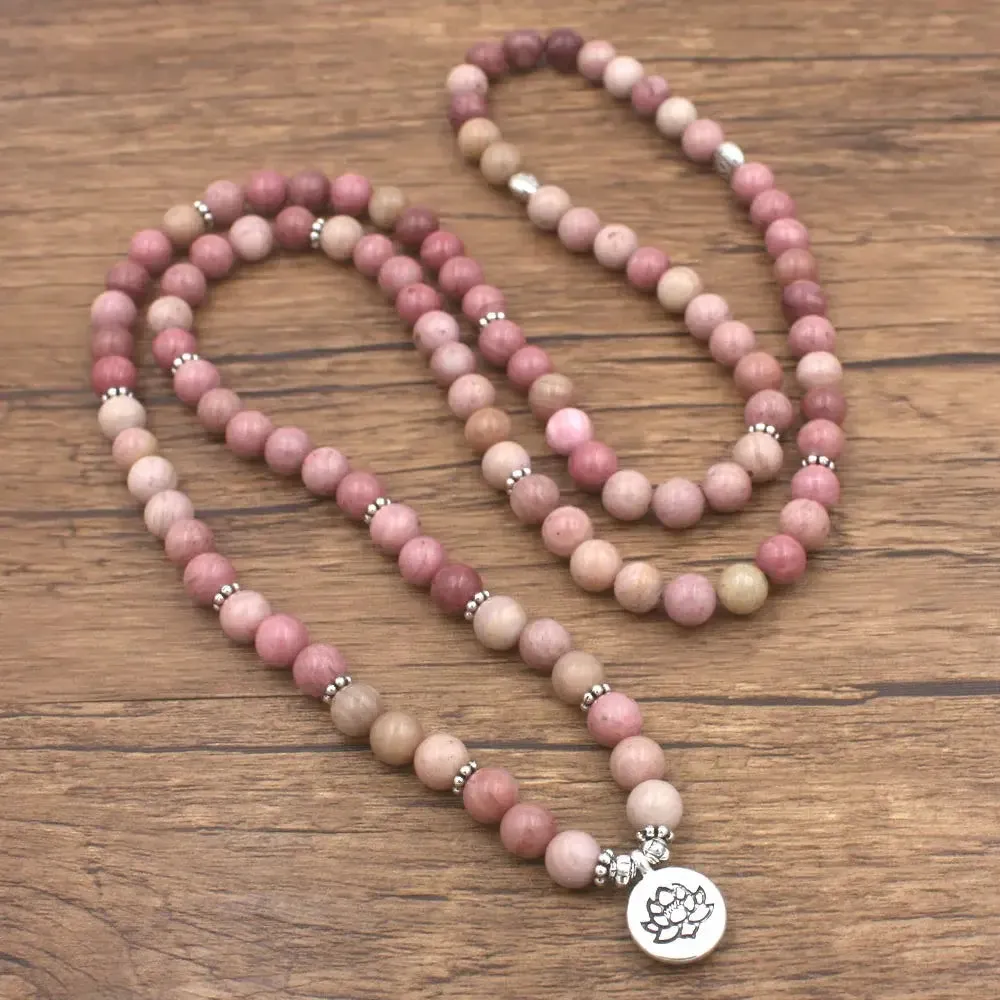 Beautifully Hand-Crafted Pink Rhodonite Mala Beads Bracelet