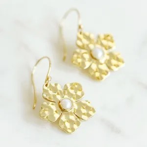 Belle Flower Summer Drop Earrings in Pearl