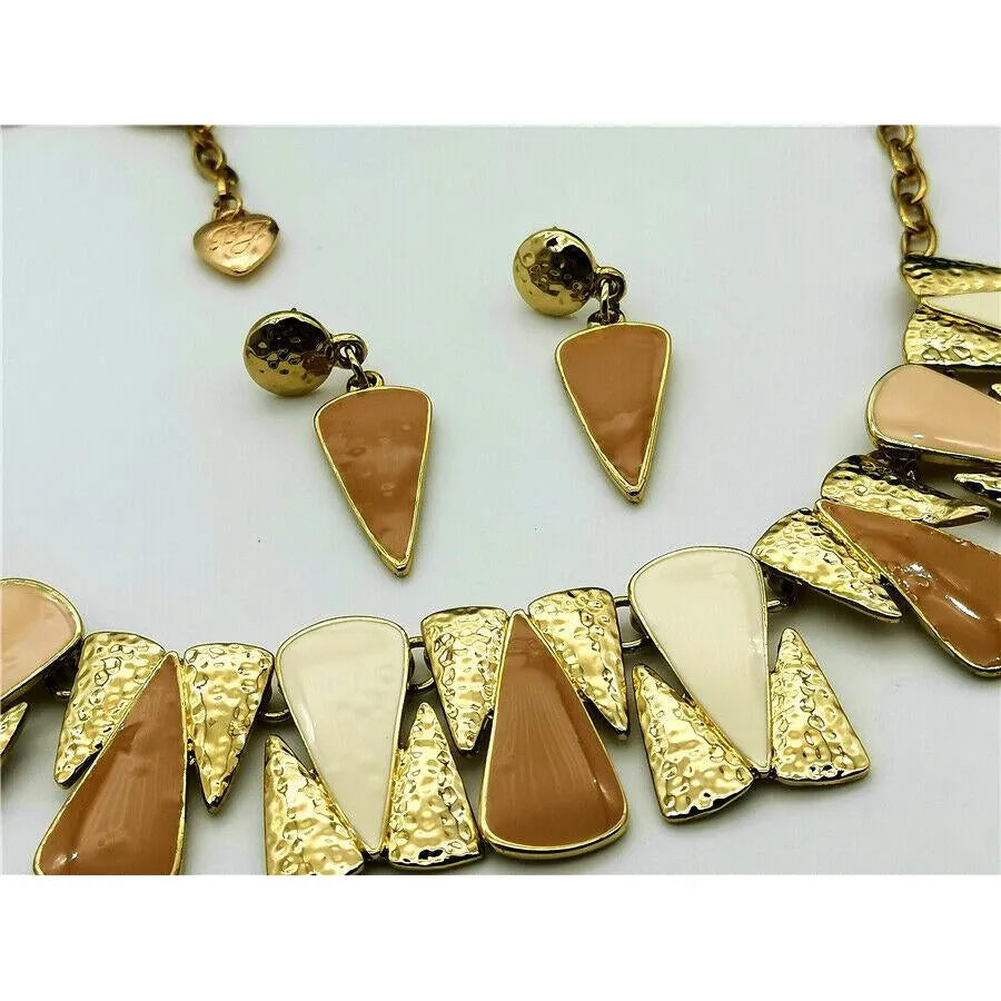 Betsey Johnson Brown White Gold Necklace & Earrings Set