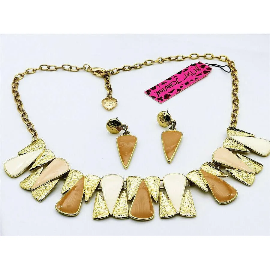 Betsey Johnson Brown White Gold Necklace & Earrings Set
