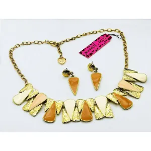 Betsey Johnson Brown White Gold Necklace & Earrings Set