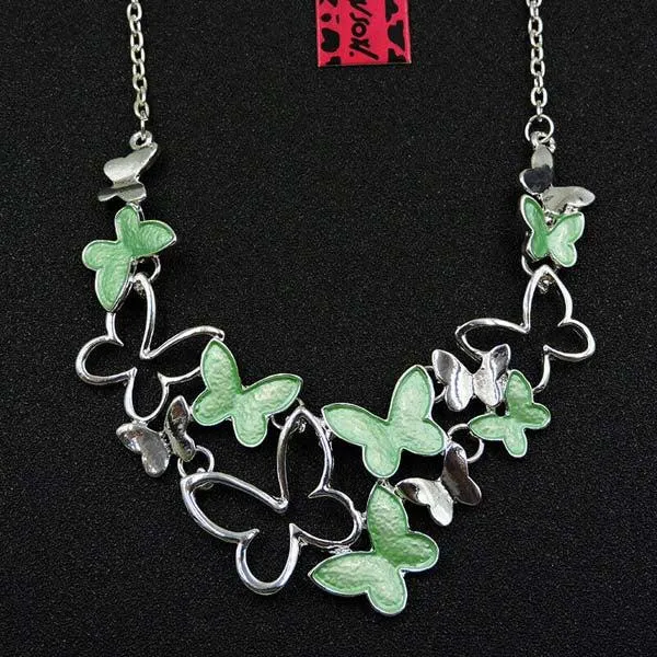 Betsey Johnson Butterfly Green & Silver Necklace