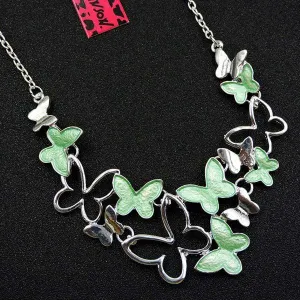 Betsey Johnson Butterfly Green & Silver Necklace