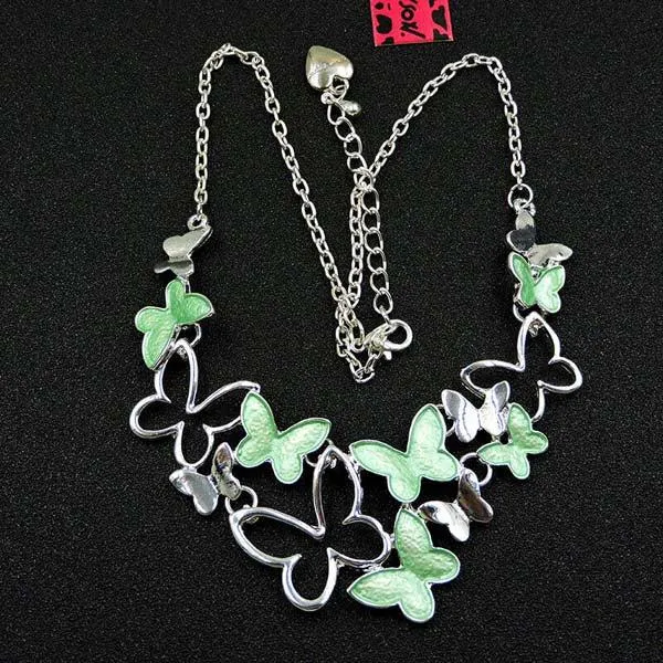 Betsey Johnson Butterfly Green & Silver Necklace
