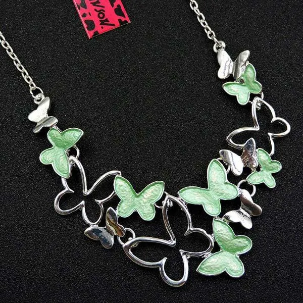 Betsey Johnson Butterfly Green & Silver Necklace