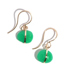 Bezel Wrapped Chrysoprase Drop Earrings