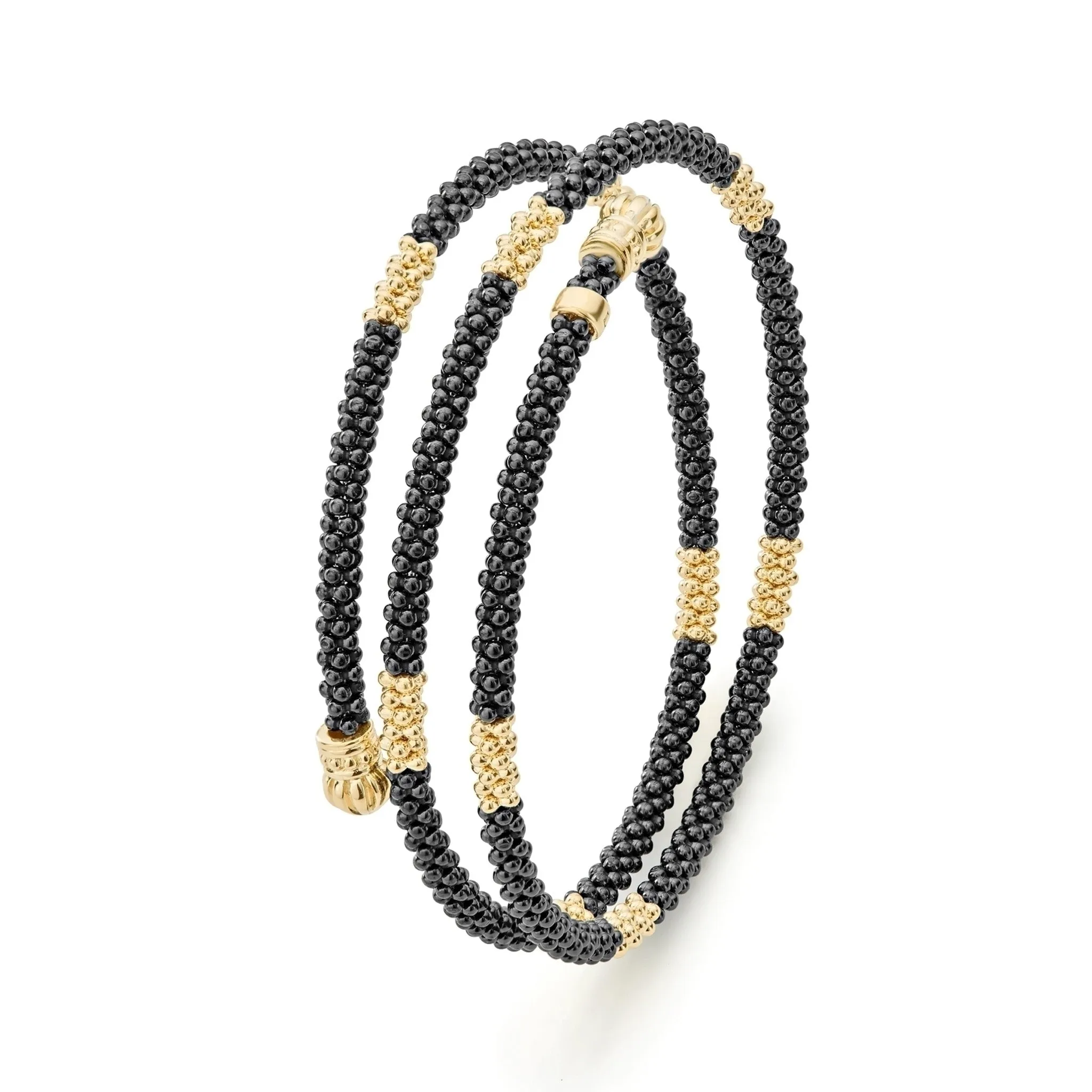 Black Caviar 18K Gold Small Station Ceramic Wrap Bracelet | 3mm