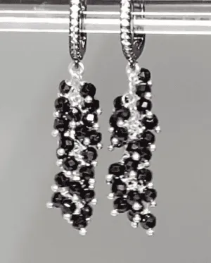 Black Cluster Earrings Sterling Silver Mystic Black Spinel