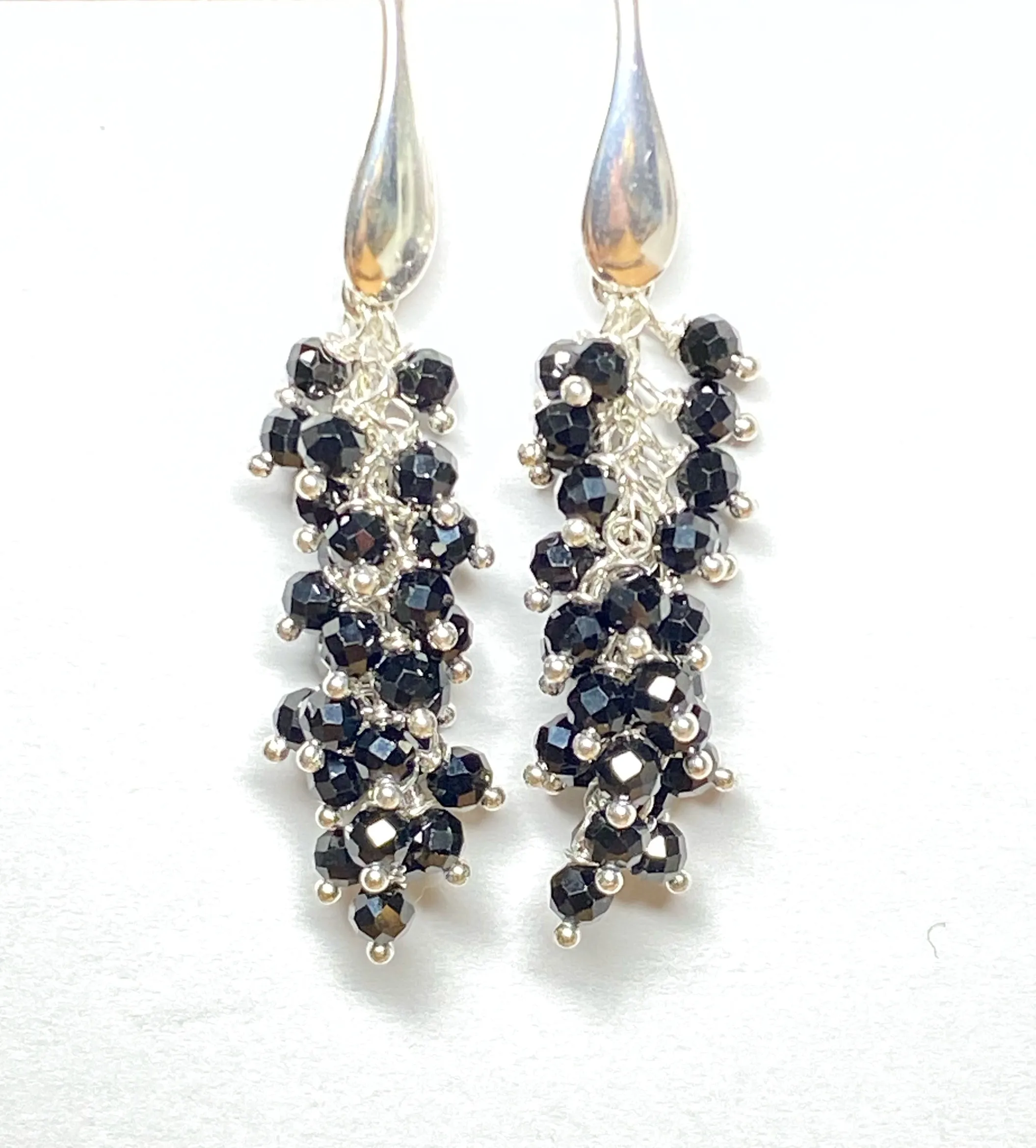 Black Cluster Earrings Sterling Silver Mystic Black Spinel
