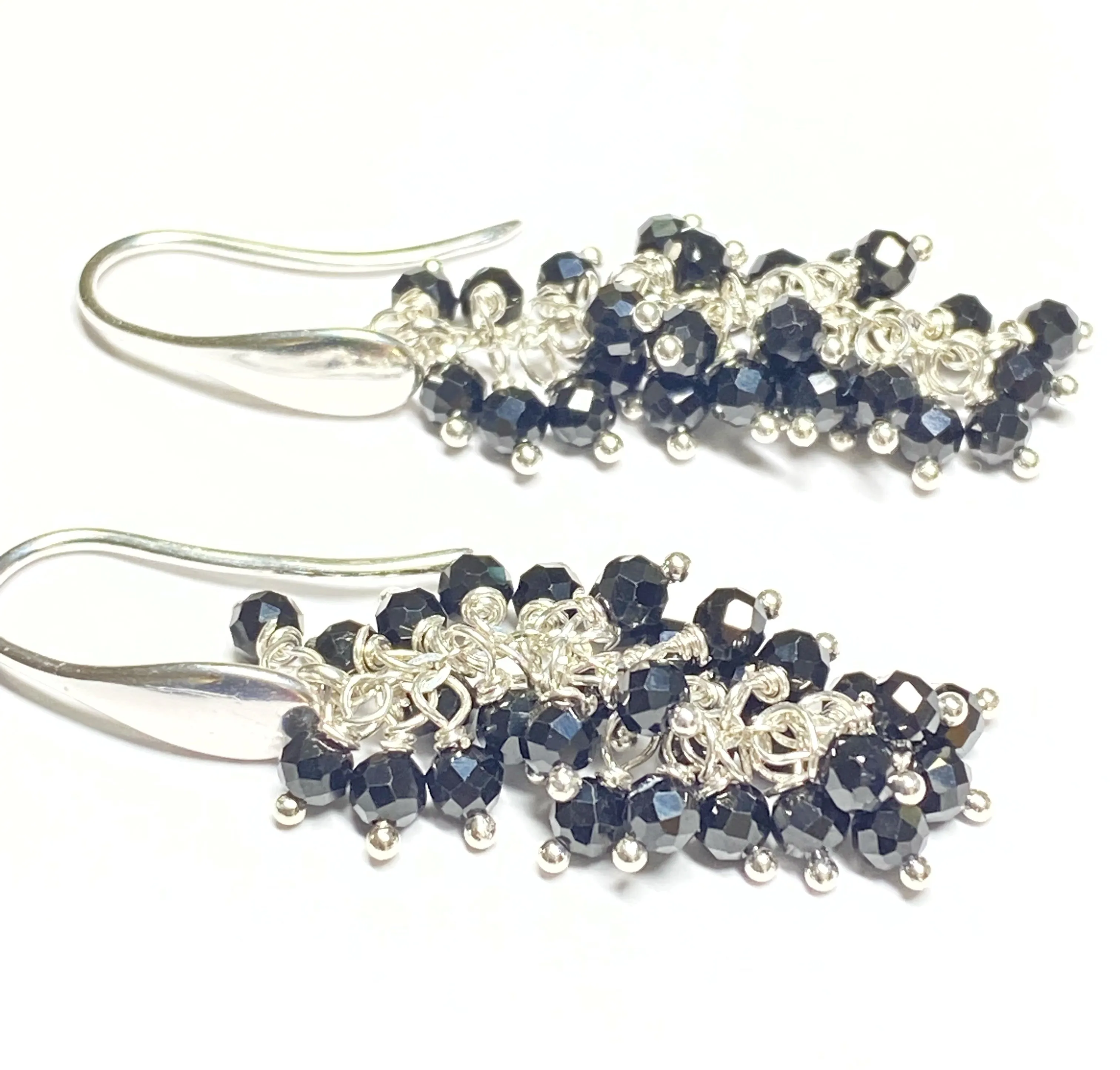 Black Cluster Earrings Sterling Silver Mystic Black Spinel