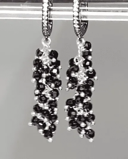 Black Cluster Earrings Sterling Silver Mystic Black Spinel