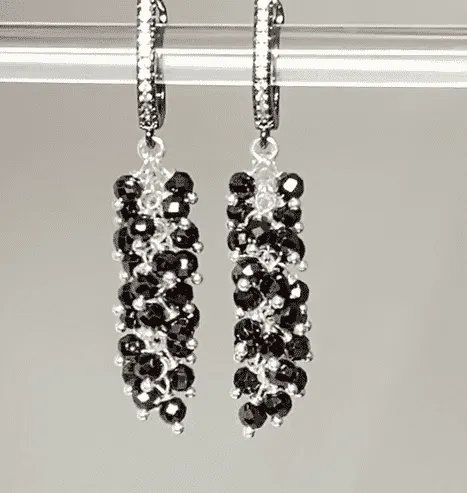 Black Cluster Earrings Sterling Silver Mystic Black Spinel