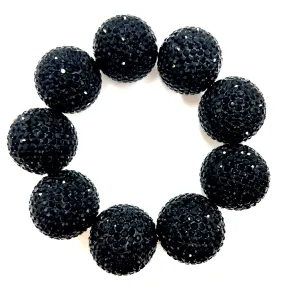 Black Crystal Sphere Stretch Statement Bracelet