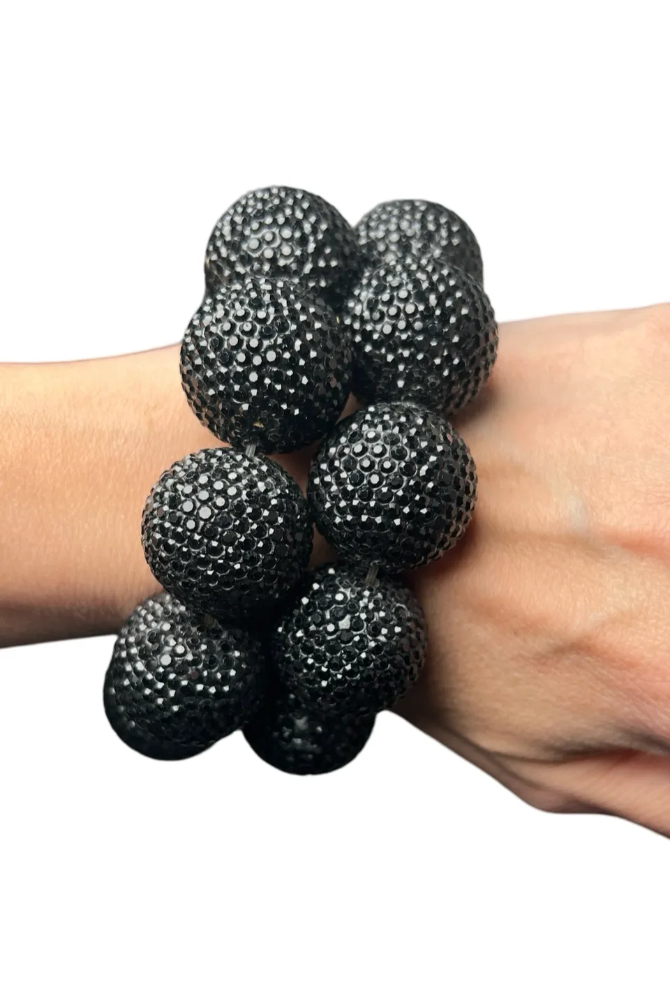 Black Crystal Sphere Stretch Statement Bracelet