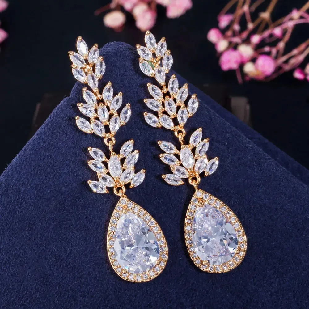 Black Cubic Zirconia Stone Marquise Shape Long Dangle Drop Wedding Party Earrings Jewelry for Women