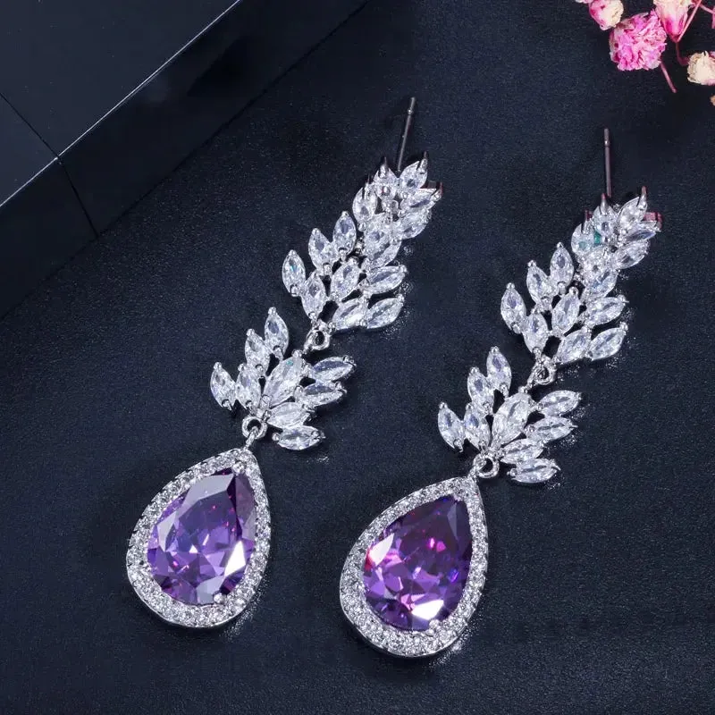 Black Cubic Zirconia Stone Marquise Shape Long Dangle Drop Wedding Party Earrings Jewelry for Women