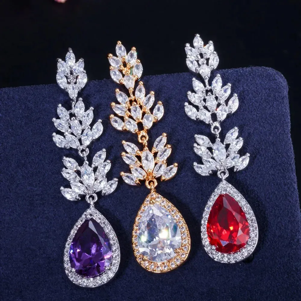 Black Cubic Zirconia Stone Marquise Shape Long Dangle Drop Wedding Party Earrings Jewelry for Women