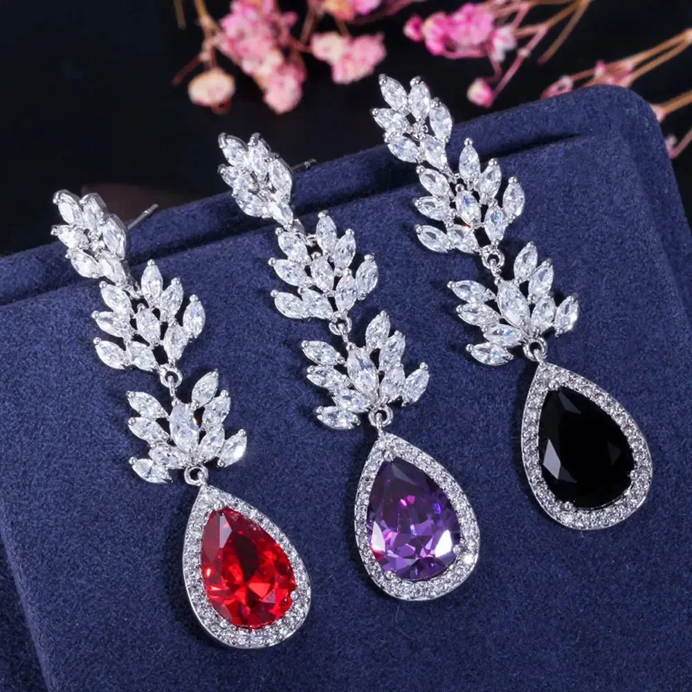 Black Cubic Zirconia Stone Marquise Shape Long Dangle Drop Wedding Party Earrings Jewelry for Women
