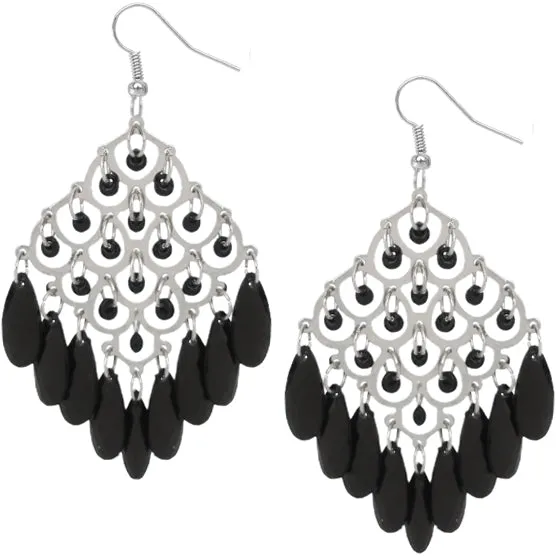 Black Dangle Bead Chandelier Earrings