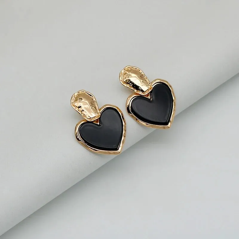 Black Heart Drop Earrings - Vintage Zinc Alloy Fashion Jewelry