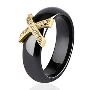 Black White Ceramic Women' s Ring With AAA Crystal 6mm Rings For Women Men Plus Big Size 10 11 12 Fashion Jewelry Christmas 2020