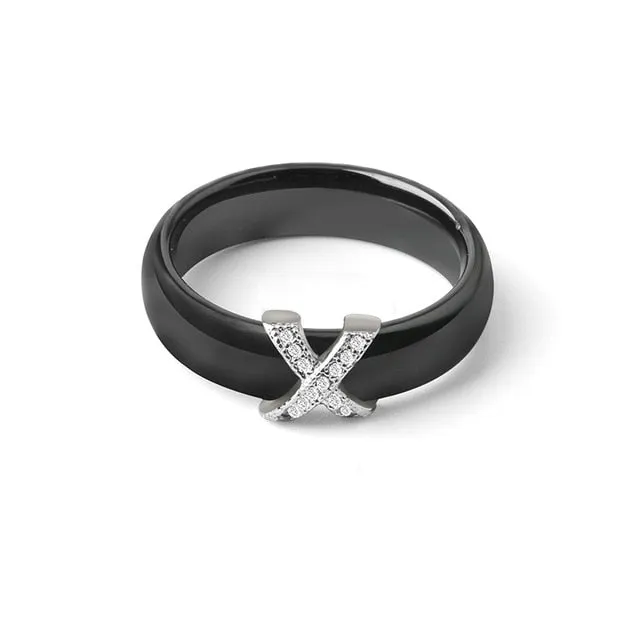 Black White Ceramic Women' s Ring With AAA Crystal 6mm Rings For Women Men Plus Big Size 10 11 12 Fashion Jewelry Christmas 2020