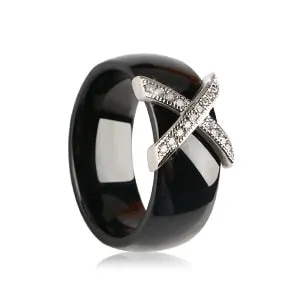 Black White Ceramic Women' s Ring With AAA Crystal 6mm Rings For Women Men Plus Big Size 10 11 12 Fashion Jewelry Christmas 2020