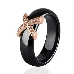 Black White Ceramic Women' s Ring With AAA Crystal 6mm Rings For Women Men Plus Big Size 10 11 12 Fashion Jewelry Christmas 2020