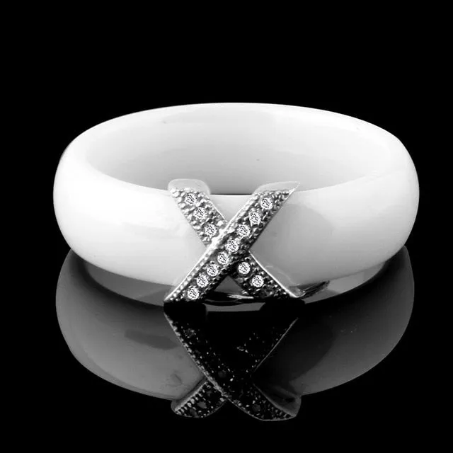 Black White Ceramic Women' s Ring With AAA Crystal 6mm Rings For Women Men Plus Big Size 10 11 12 Fashion Jewelry Christmas 2020