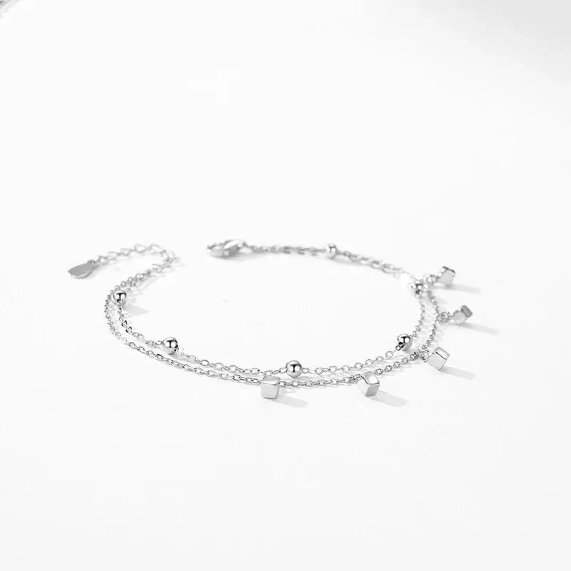 Block Line Chain Bracelet in Sterling Silver for Women