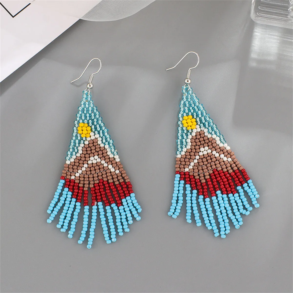 Blue & Yellow Mountain Sun Beaded Drop Earrings