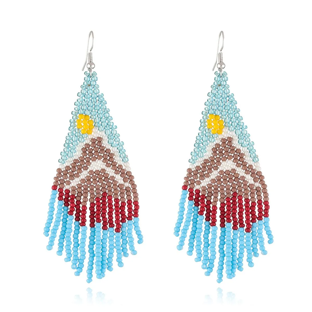 Blue & Yellow Mountain Sun Beaded Drop Earrings
