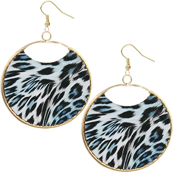 Blue Cheetah Textured Round Earrings