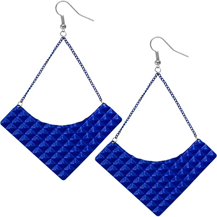 Blue Large Pyramid Textured Chain Earrings