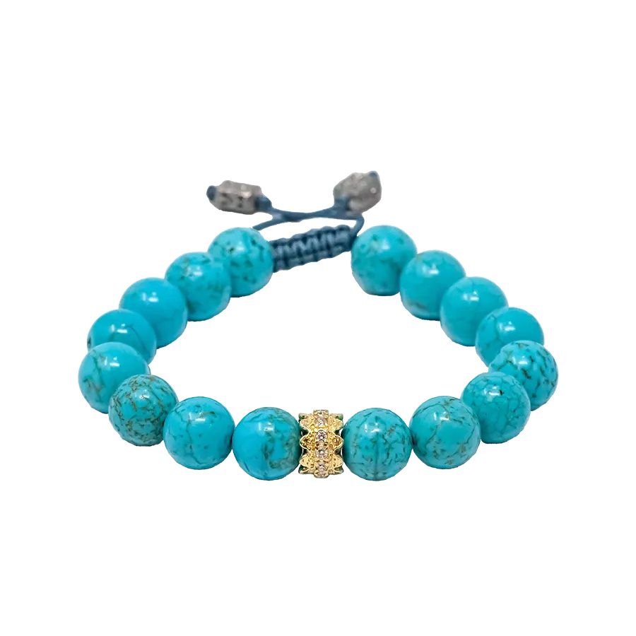 BLUE MAGNESITE WITH GOLD COMPONENT PULL BRACELET