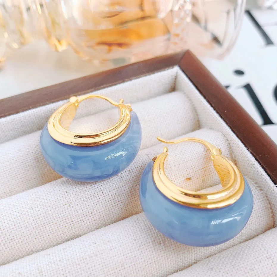 Blue Resin Hoop Earrings