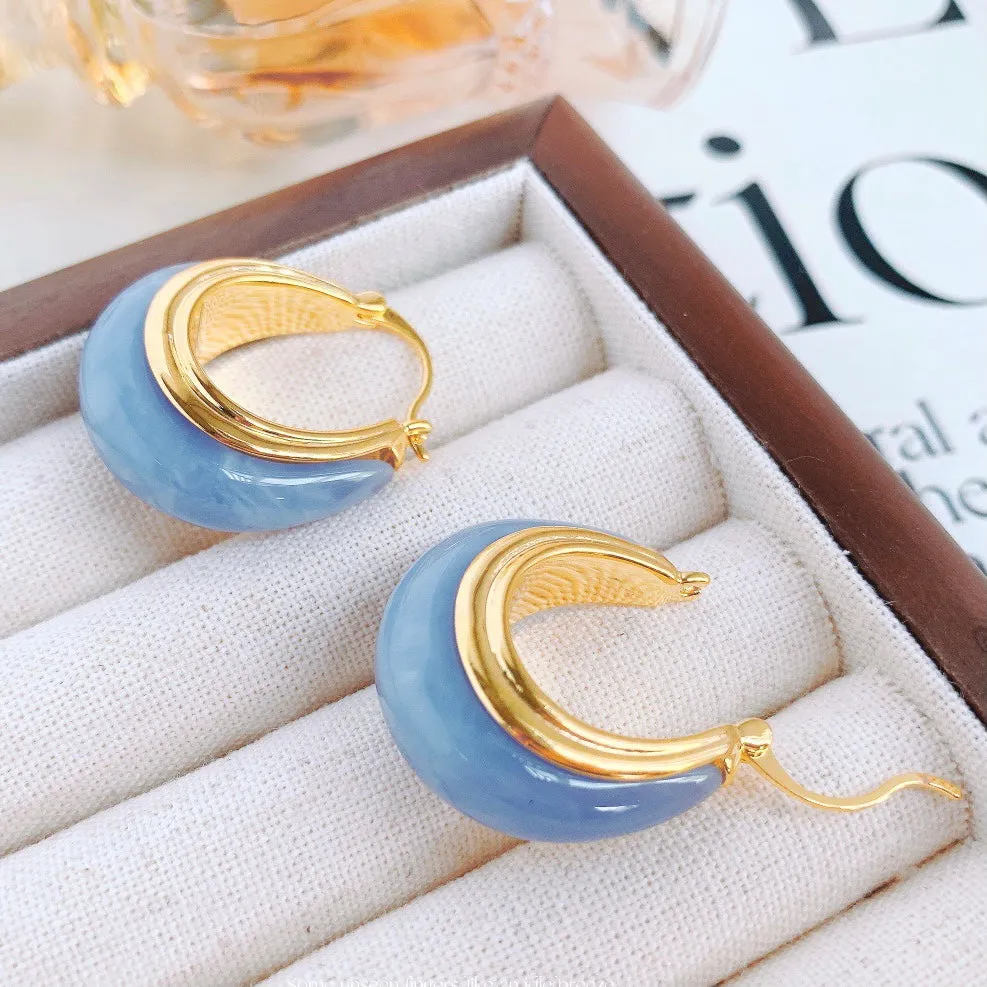 Blue Resin Hoop Earrings