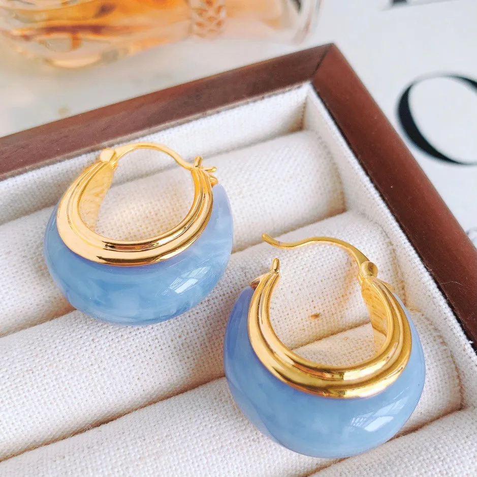 Blue Resin Hoop Earrings